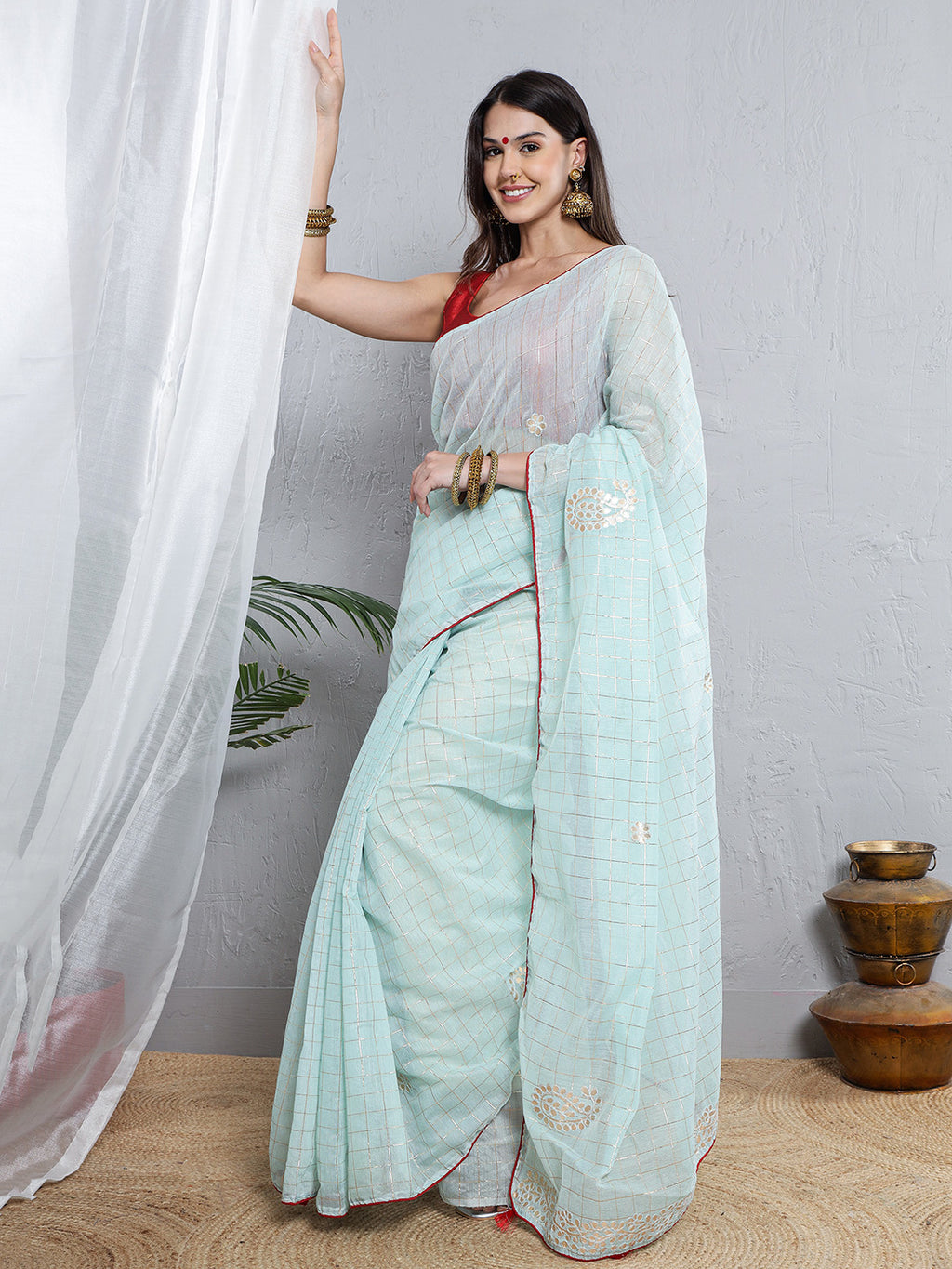Chanderi Gotta Pati Saree - Sky Blue