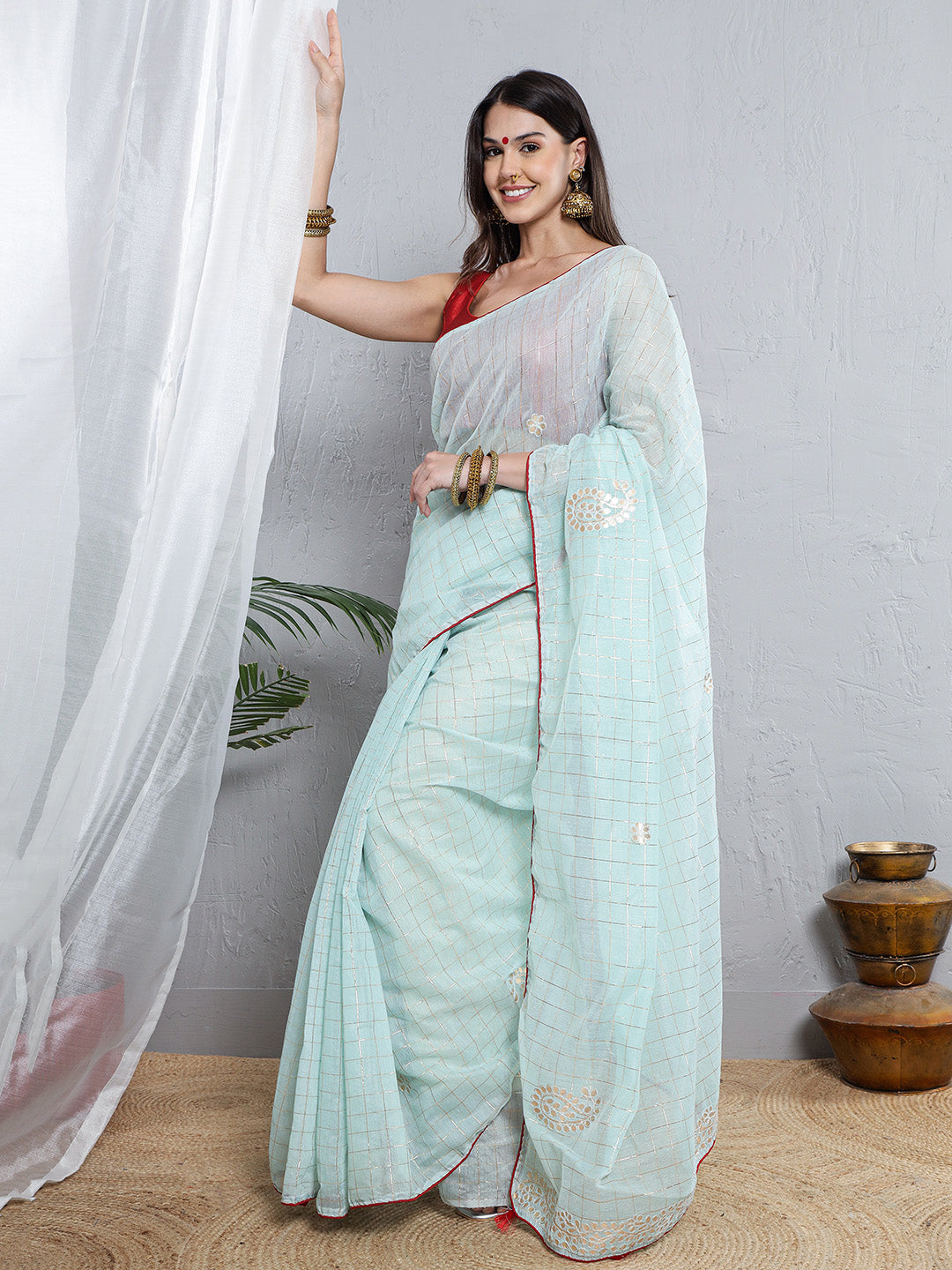 Chanderi Gotta Pati Saree - Sky Blue