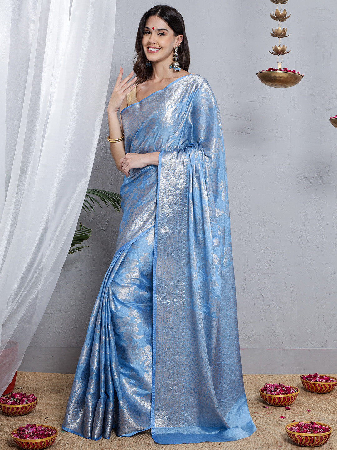 Banarasi Silk Double Zari Weave - Pastel Blue