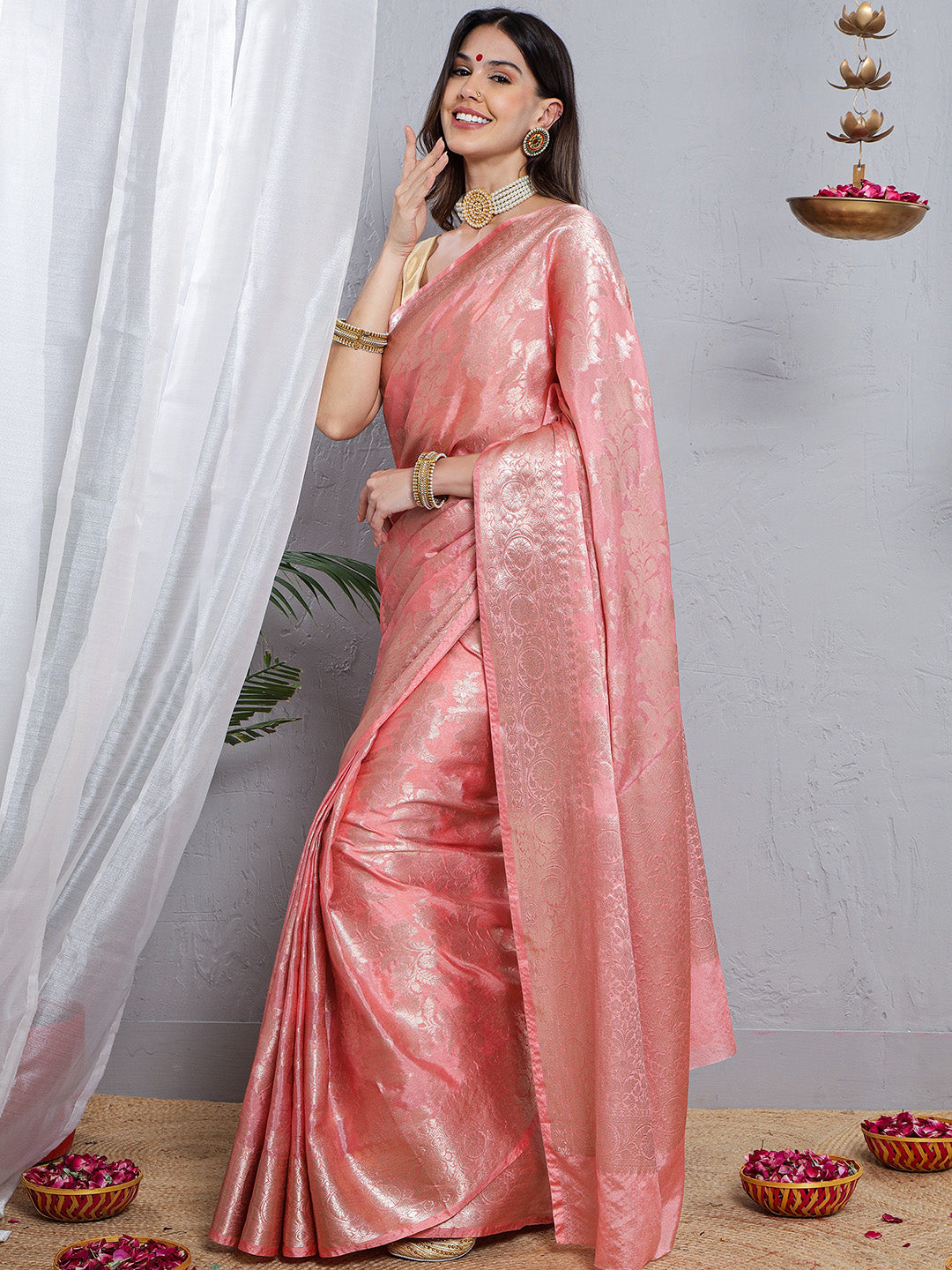 Banarasi Silk Double Zari Weave - Blush