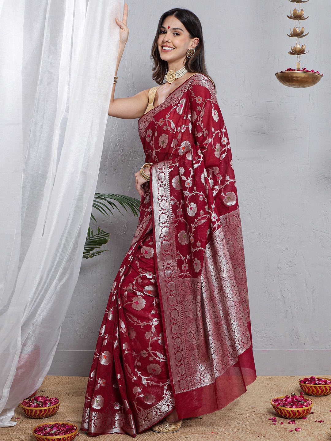 Banarasi Silk Meena Jaal Weave Saree - Maroon