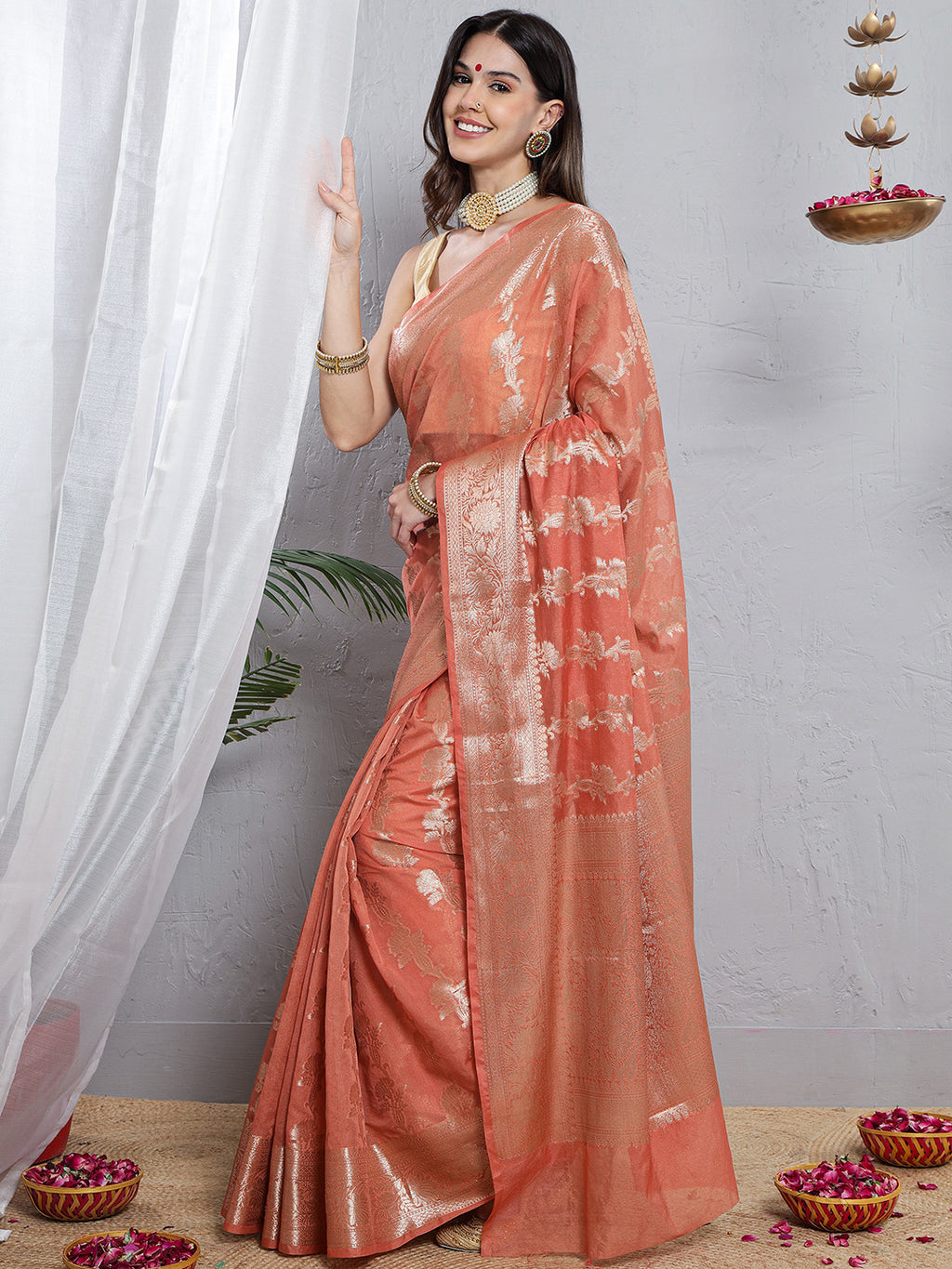 Banarasi Silk Heavy Zari Work - Peach