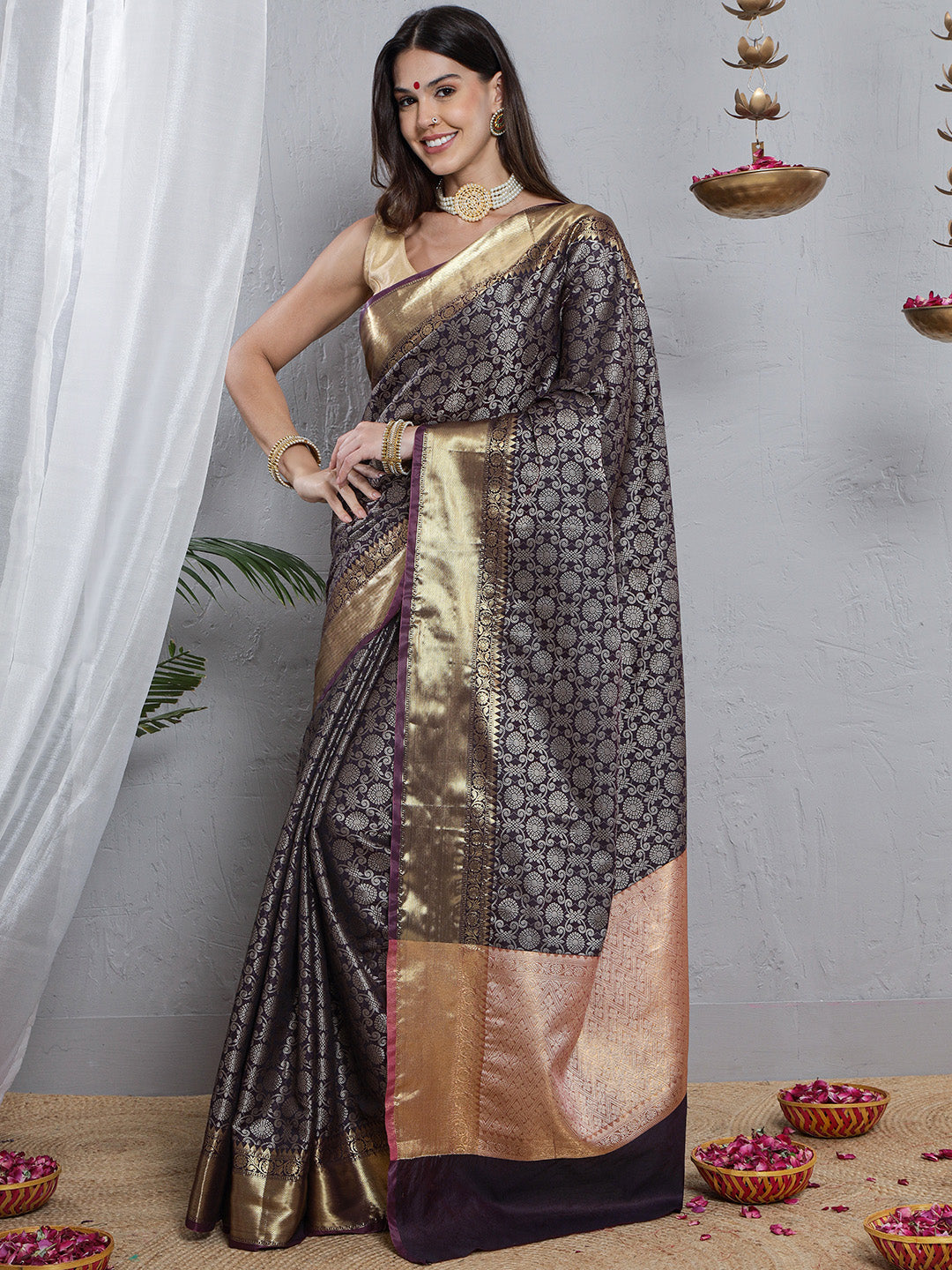 Banarasi Silk Heavy Jaal Weave Saree - Violet