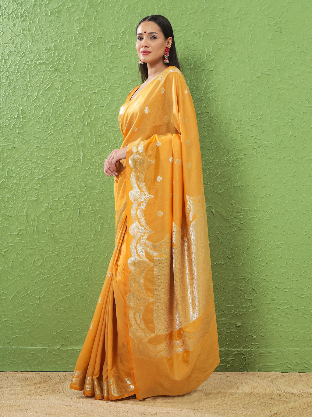 Banarasi Silk Mehrab Design Saree - Mustard Yellow