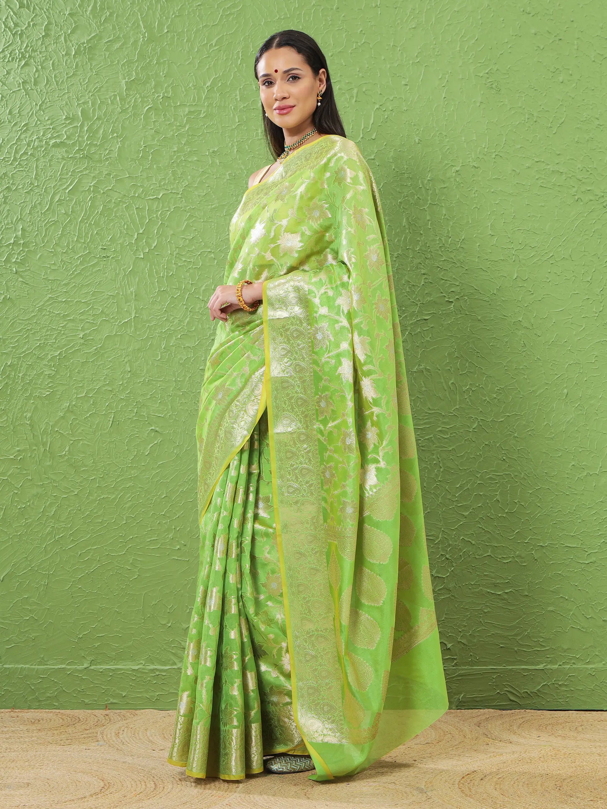 Phool Jaal - Chartreuse Green