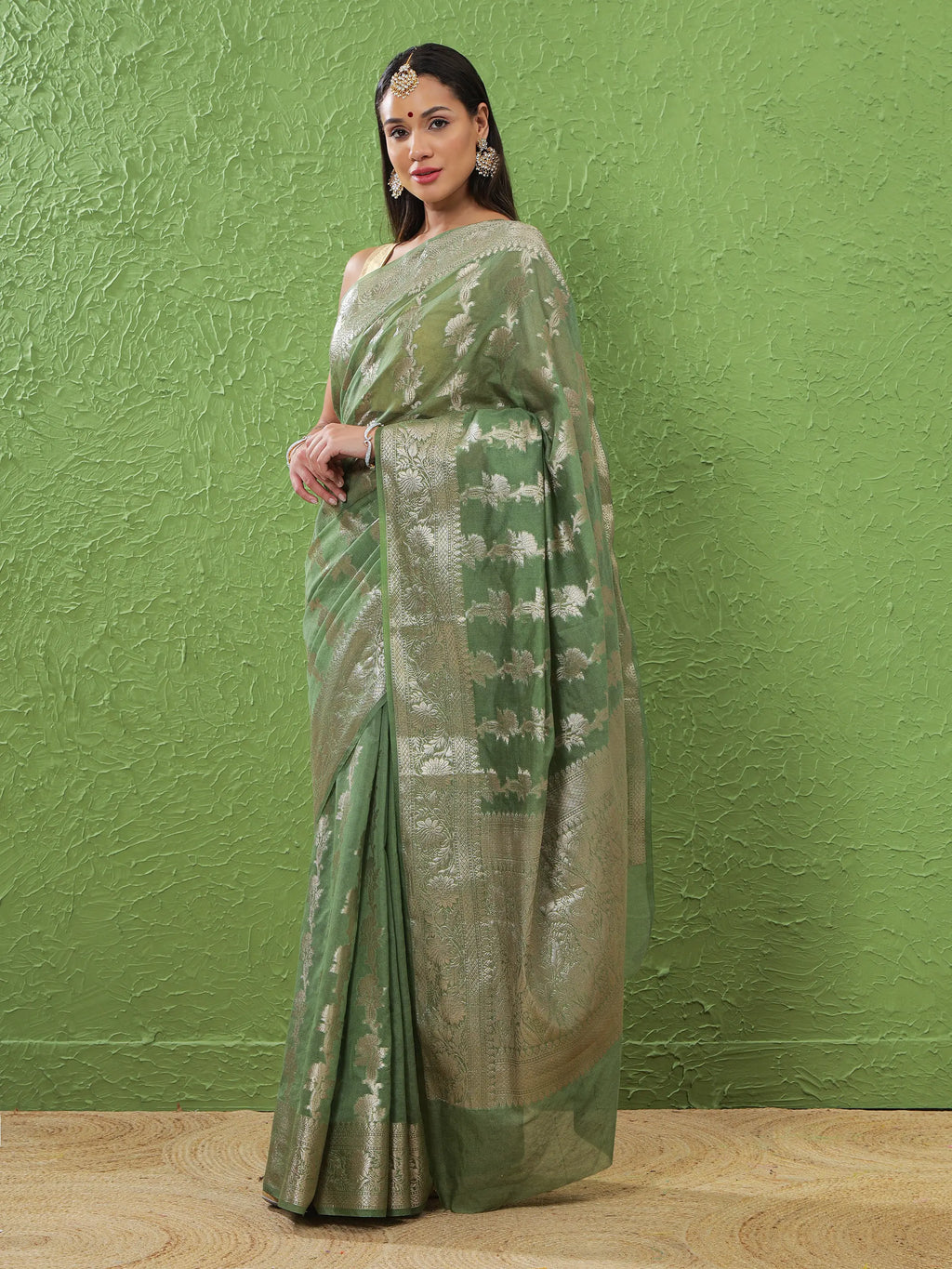 Banarasi Silk Heavy Zari Work - Muted Sage