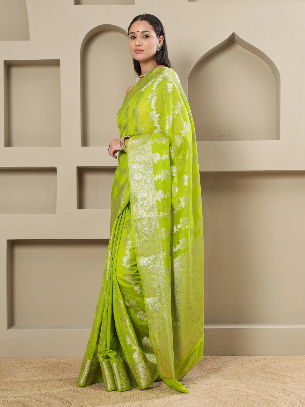 Banarasi Silk Heavy Zari Work - Neon Green