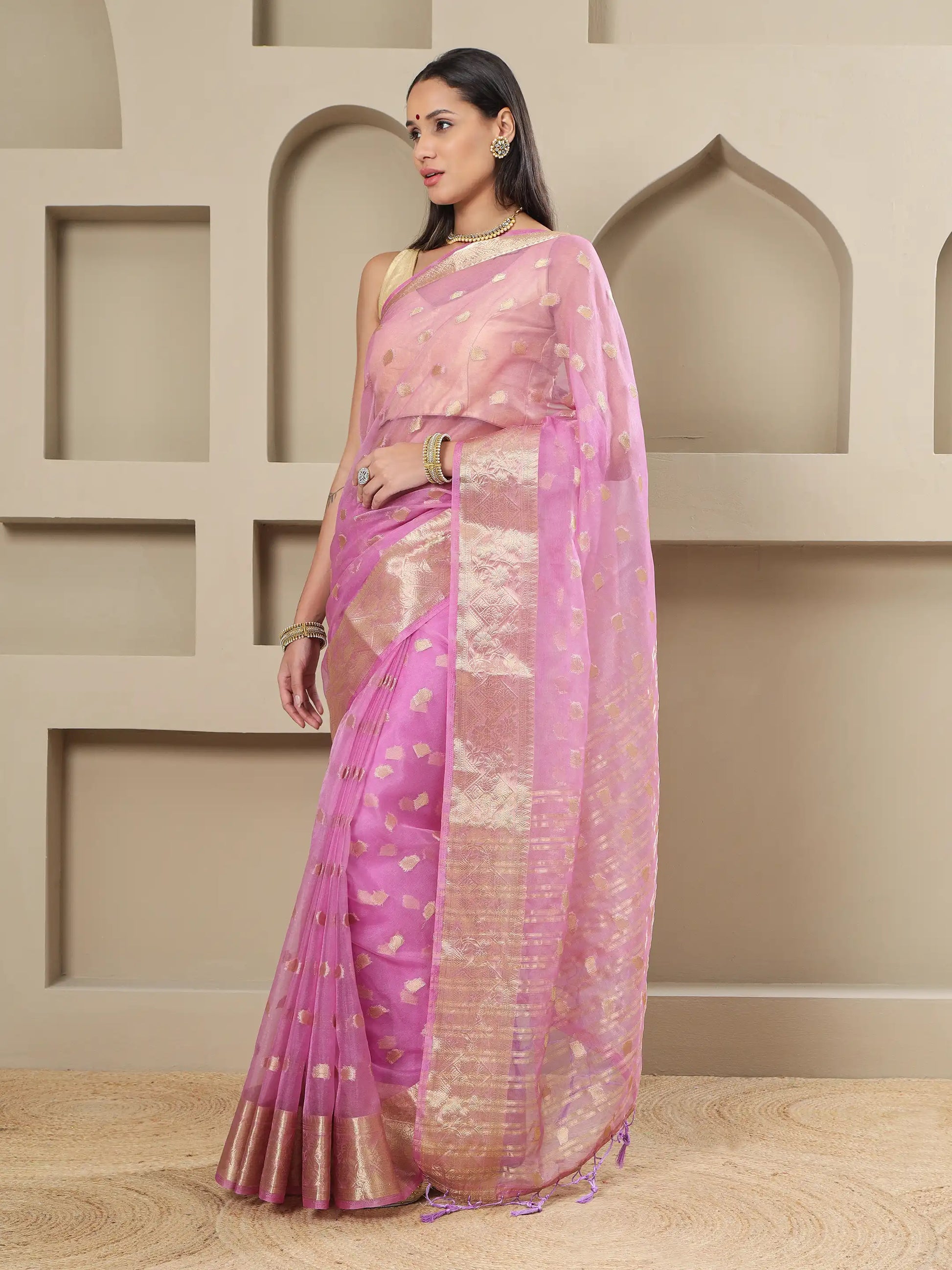 Banarasi Woven Organza Saree - Lilac