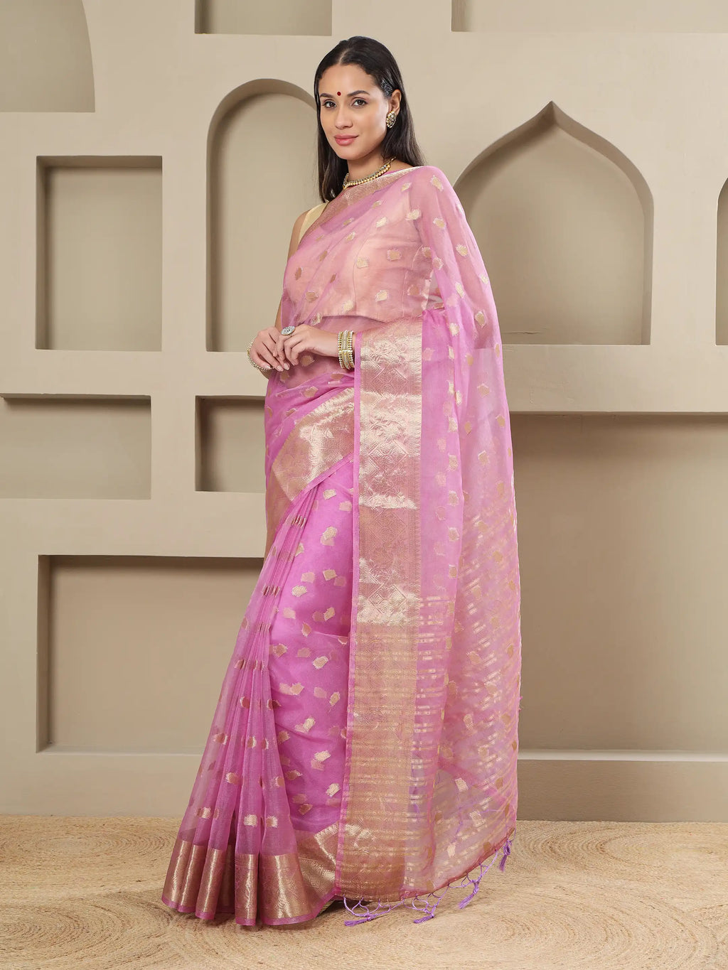 Banarasi Woven Organza Saree - Lilac