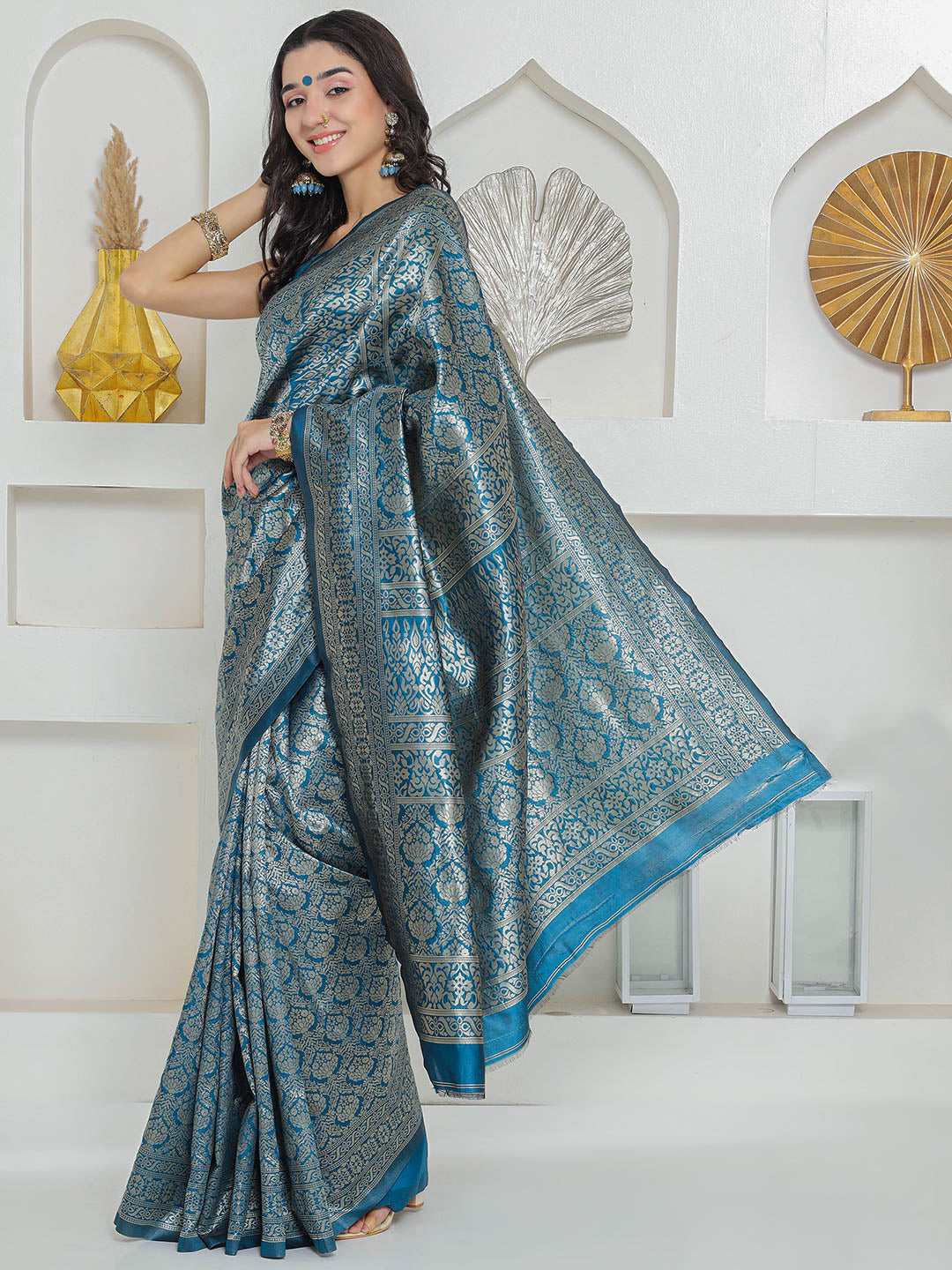 Brocade Silk Saree - Midnight Teal