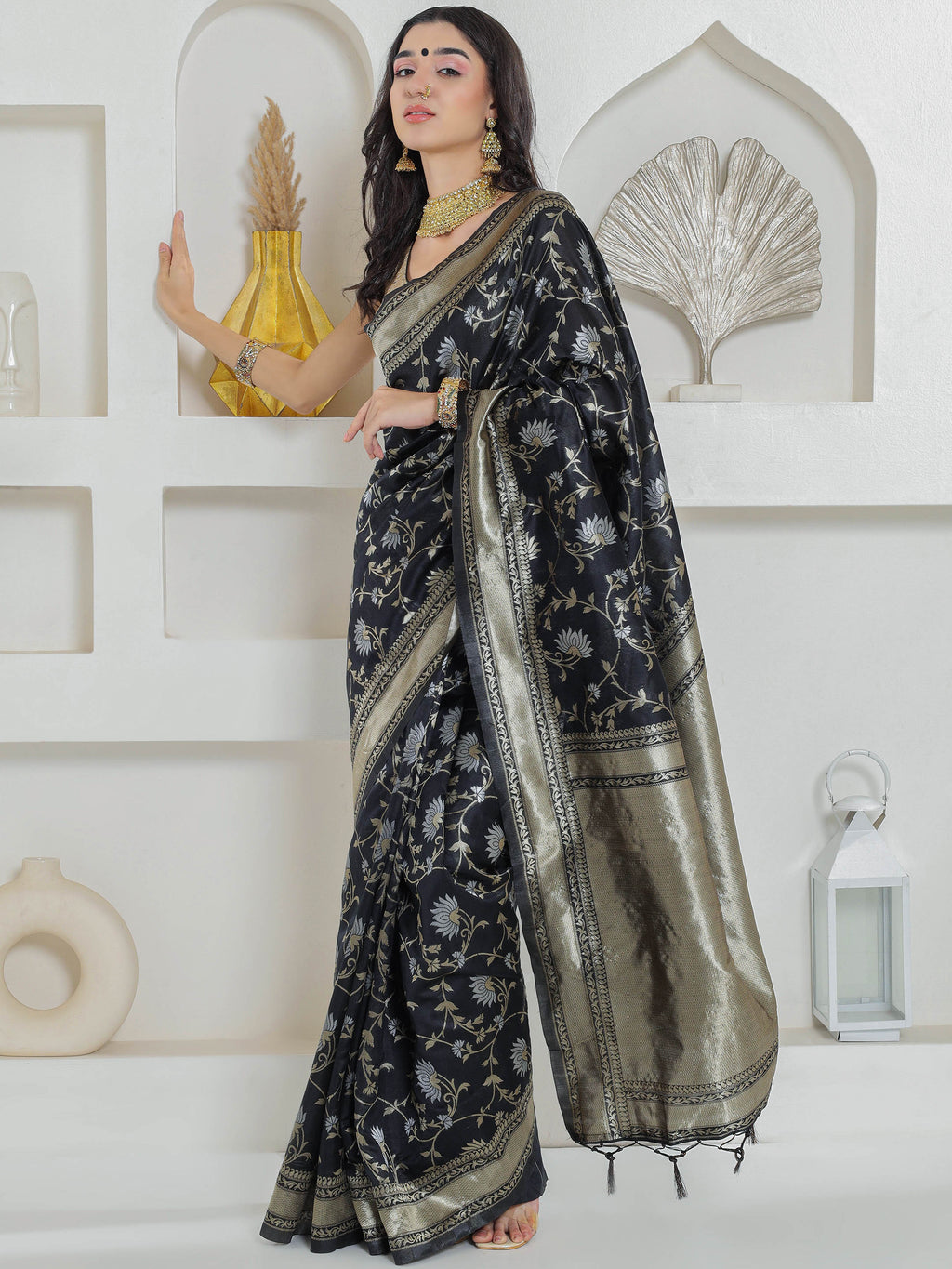 Banarasi Woven Silk Saree - Midnight Black
