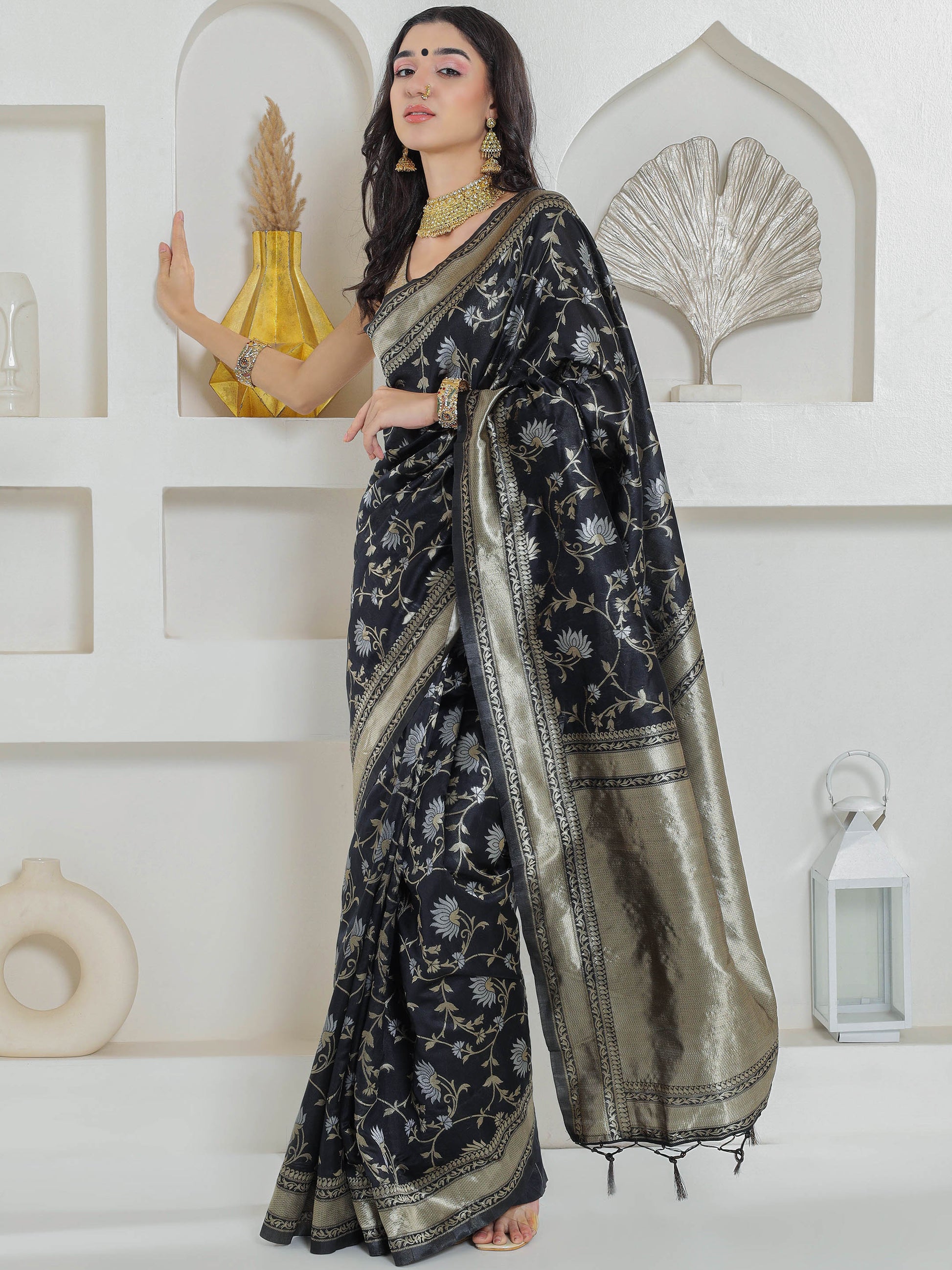 Banarasi Woven Silk Saree - Midnight Black