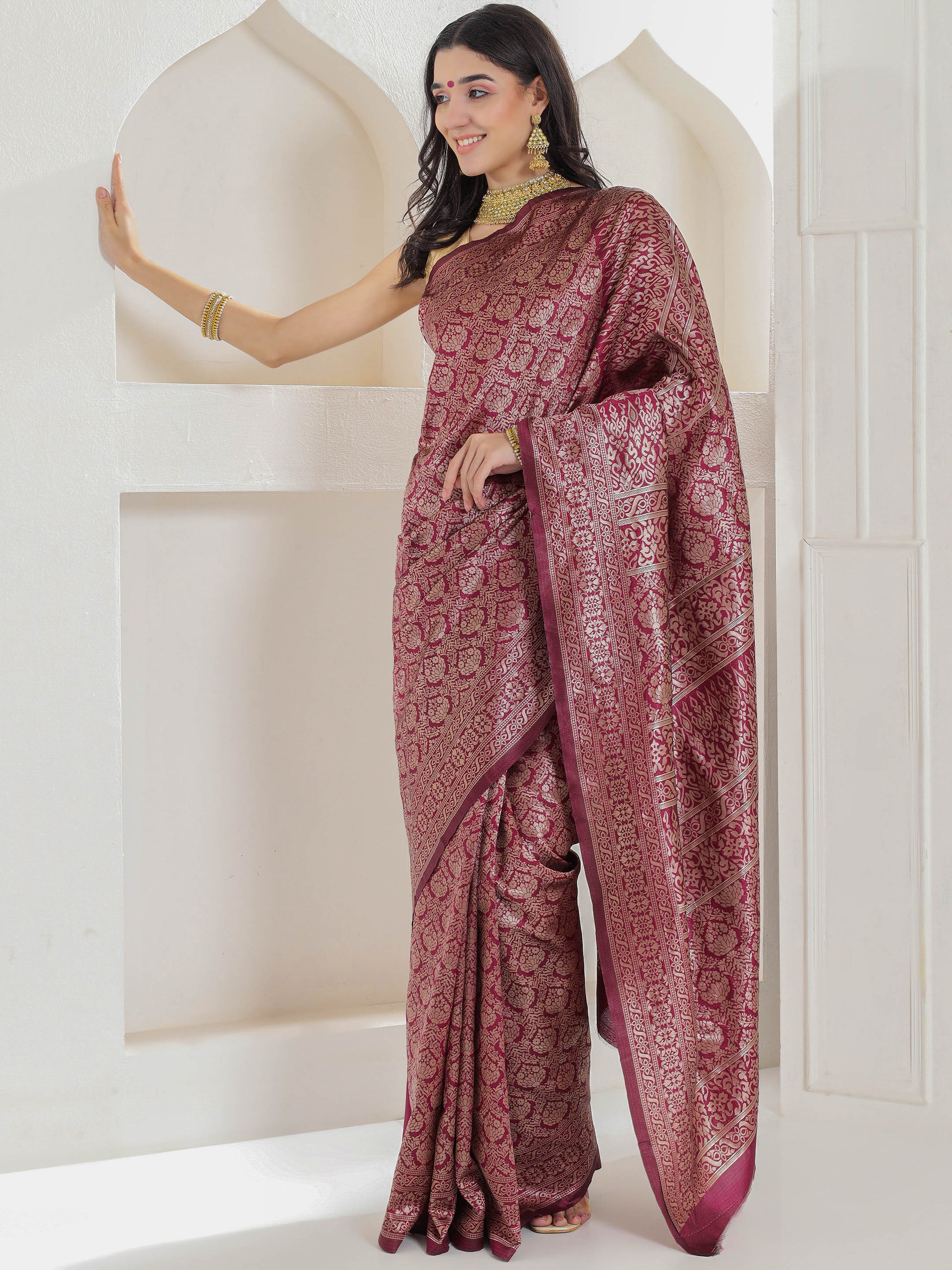 Brocade Silk Saree - Hibiscus