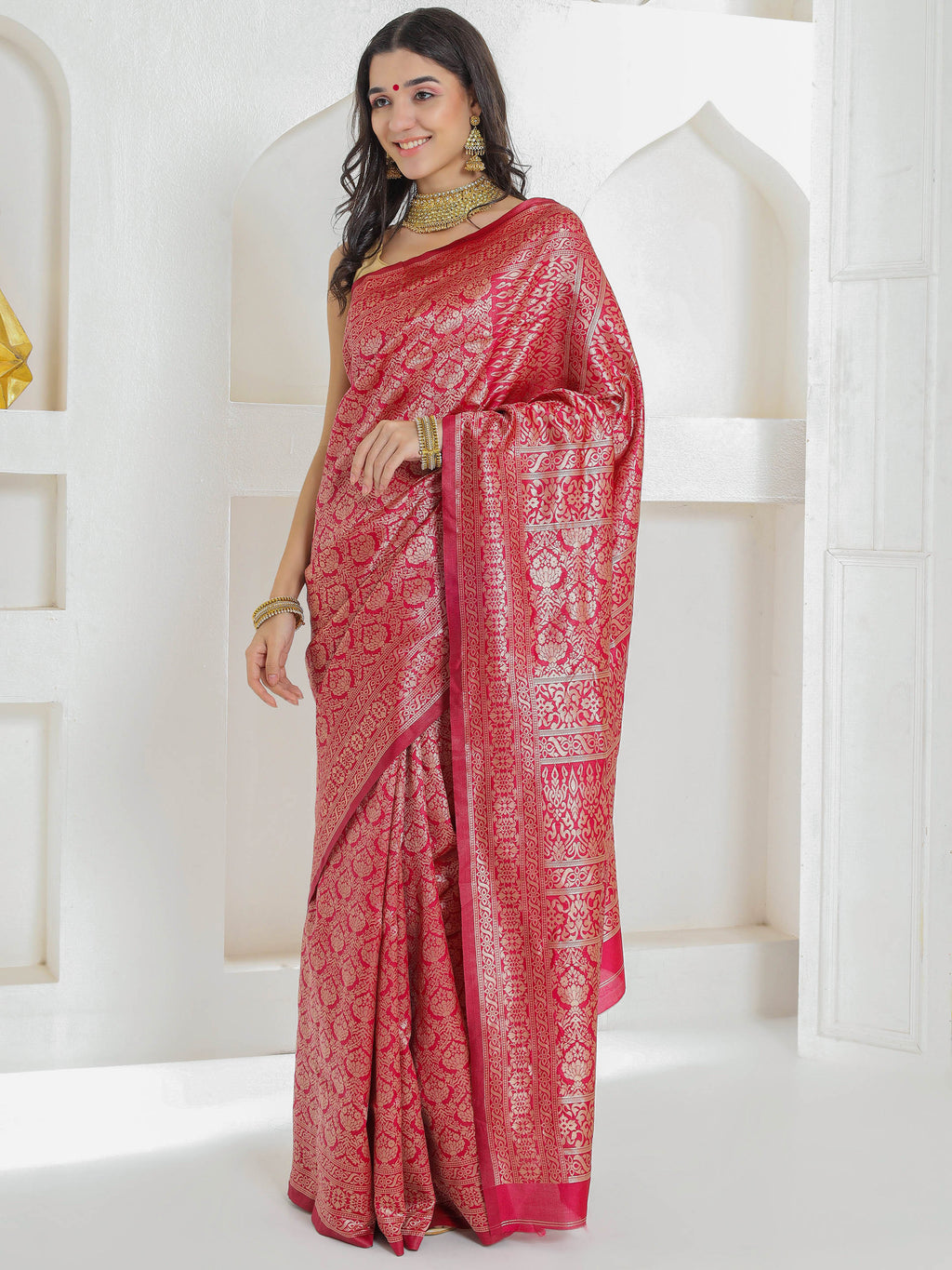 Brocade Silk Saree - Crimson