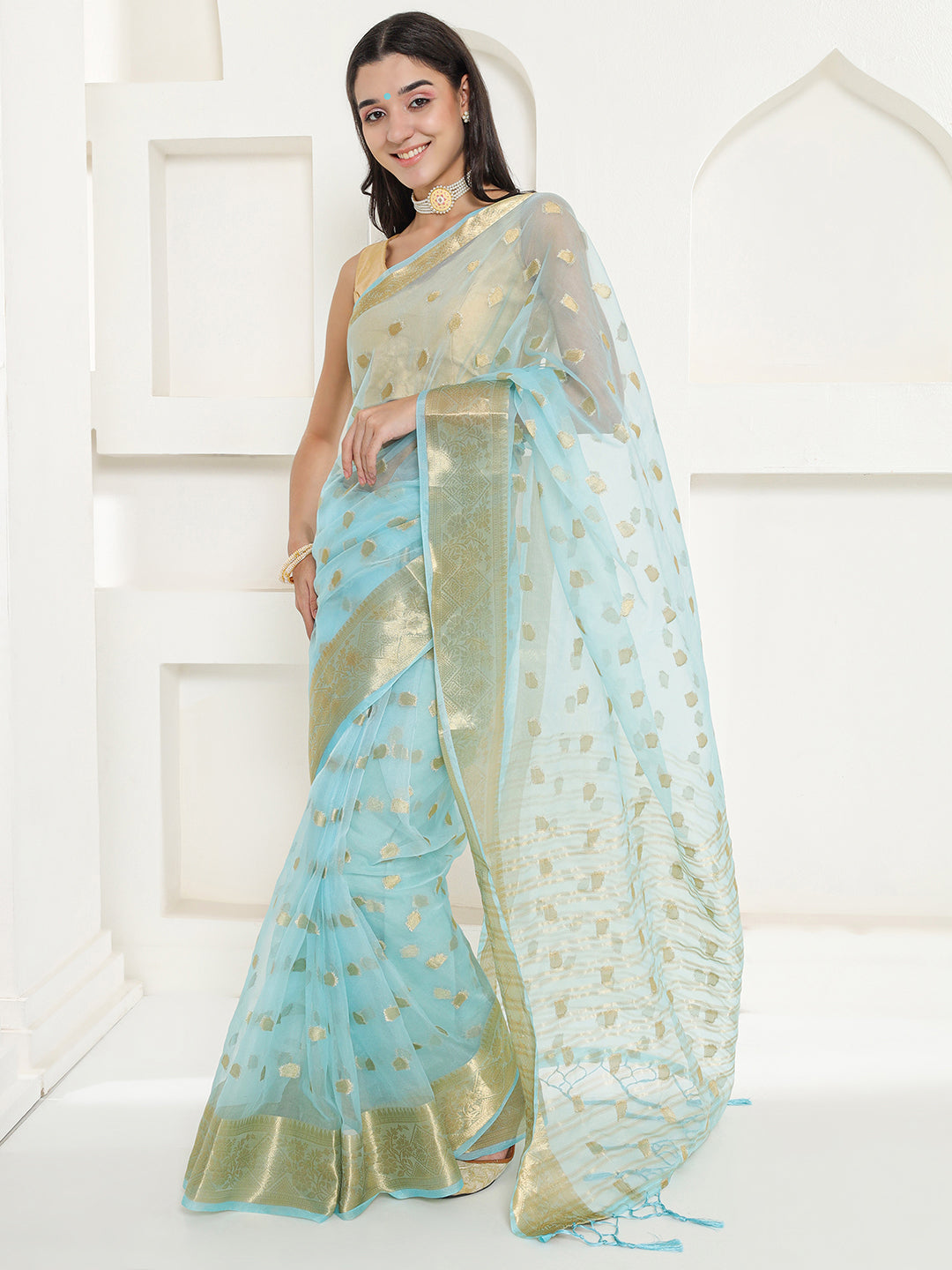 Banarasi Woven Organza Saree - Arctic Blue