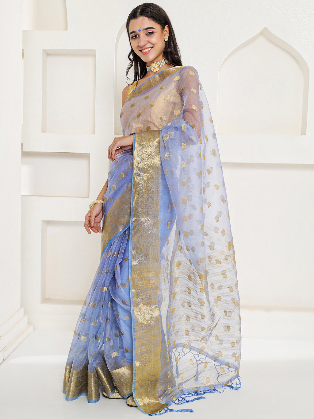 Banarasi Woven Organza Saree - Periwinkle