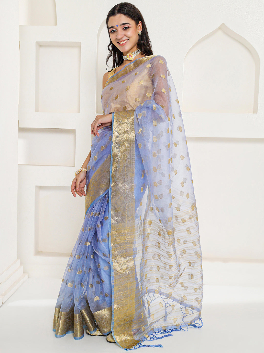 Banarasi Woven Organza Saree - Periwinkle