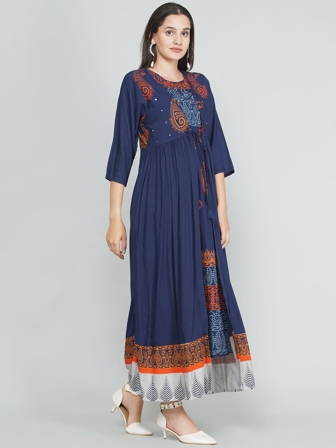 Paisley Print Dress with Shrug - Indigo