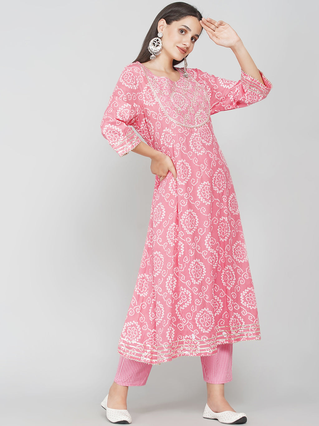 Gota Patti Bandhani Print Suit Set - Baby Pink