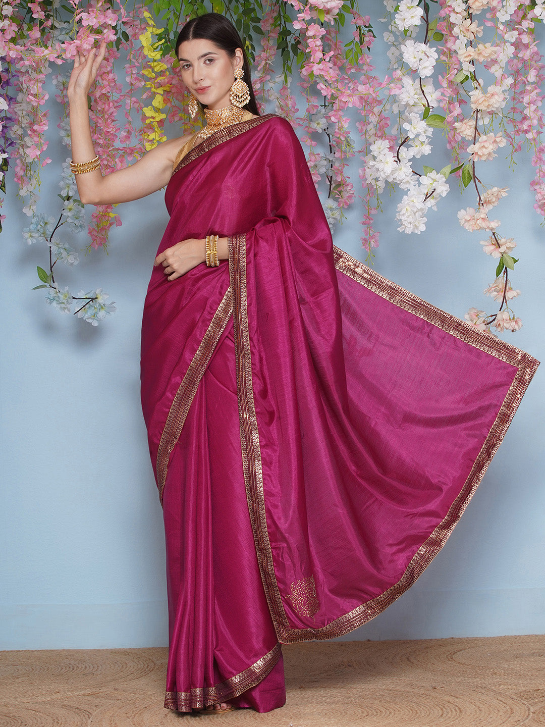 Svaroski Buta Silk Blend Saree - Wine