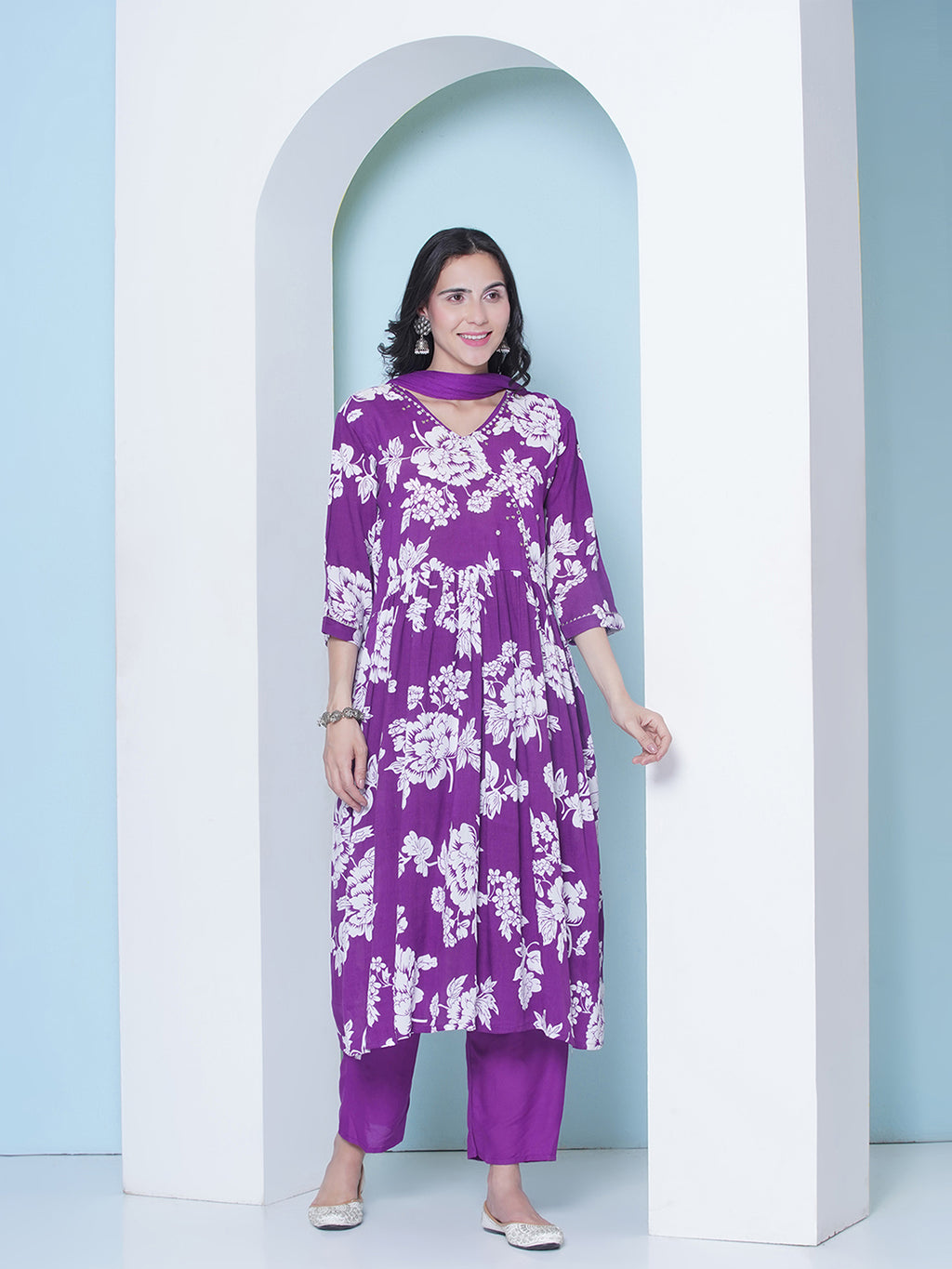 Floral Print Suit Set - Purple