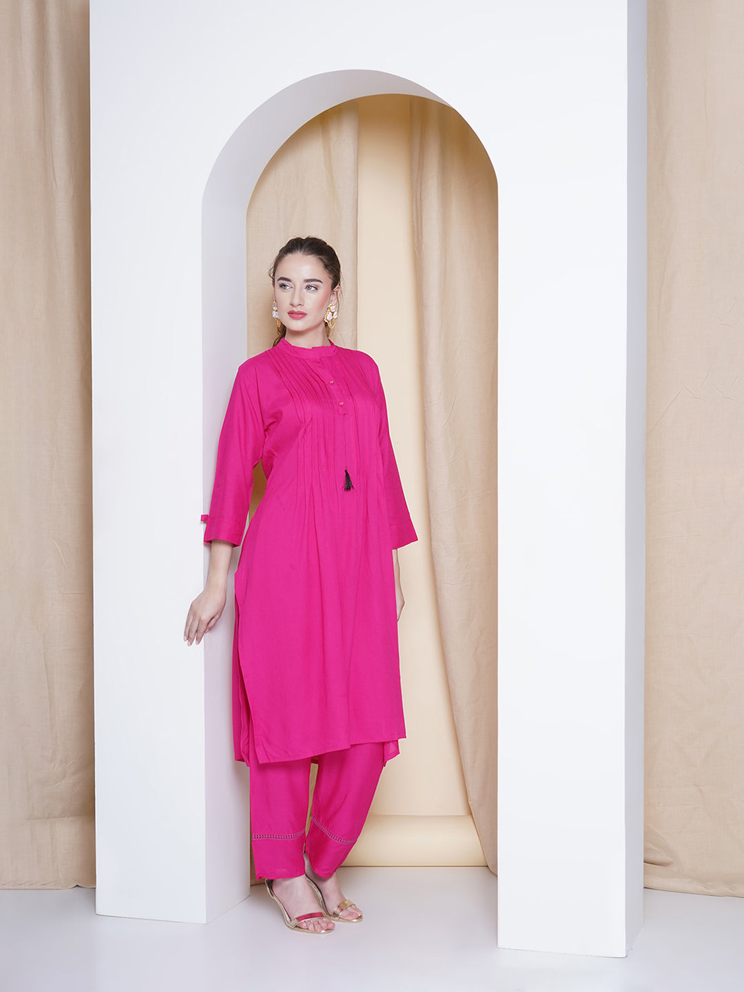 Rayon Co-ord Set - Magenta Pink