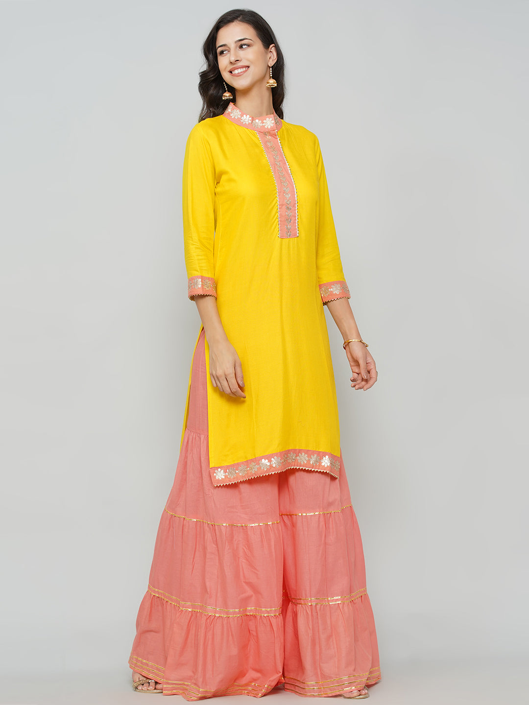 Gota Patti Sharara Suit Set - Yellow & Peach
