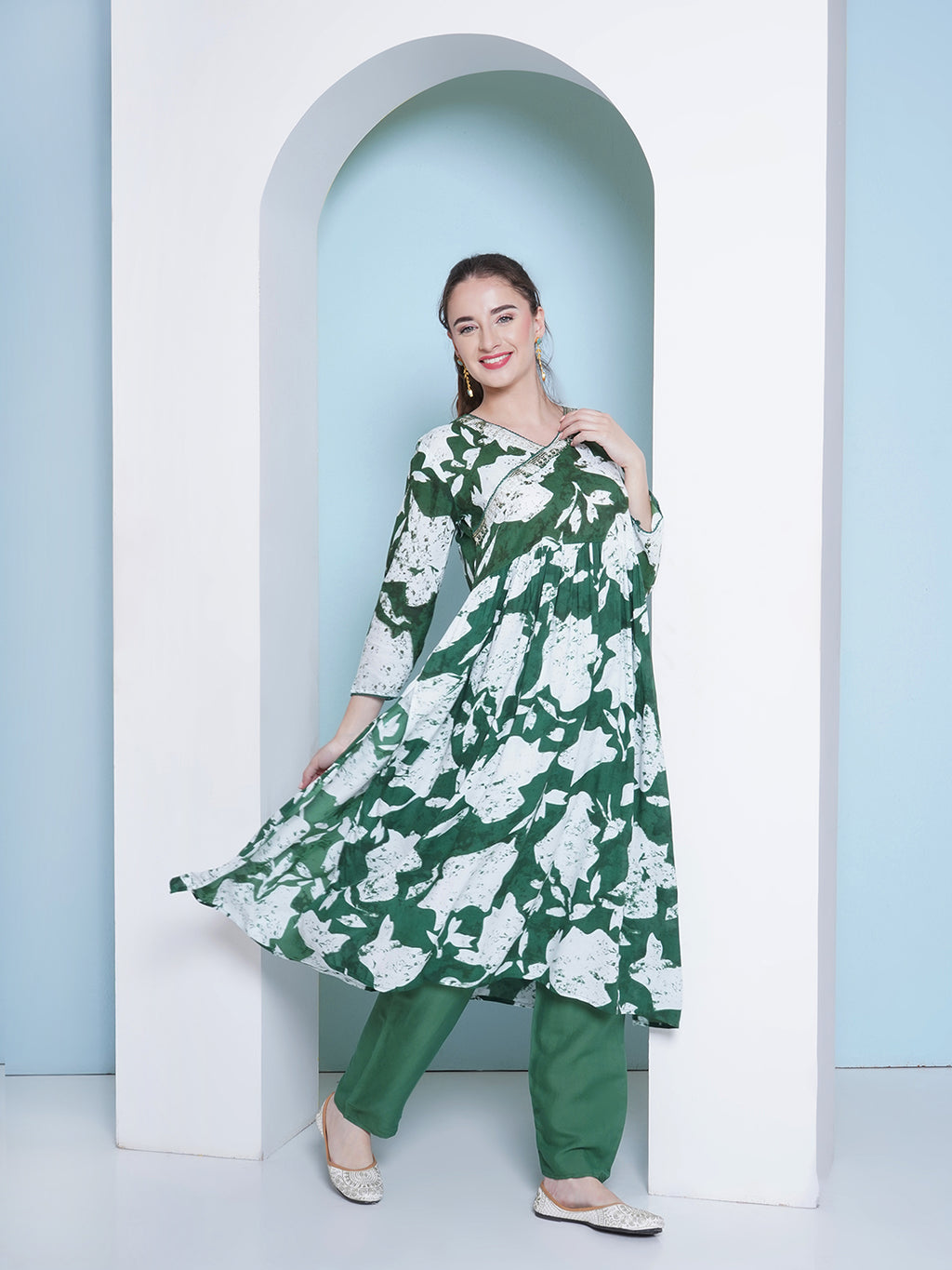 Floral Printed Suit Set - Green