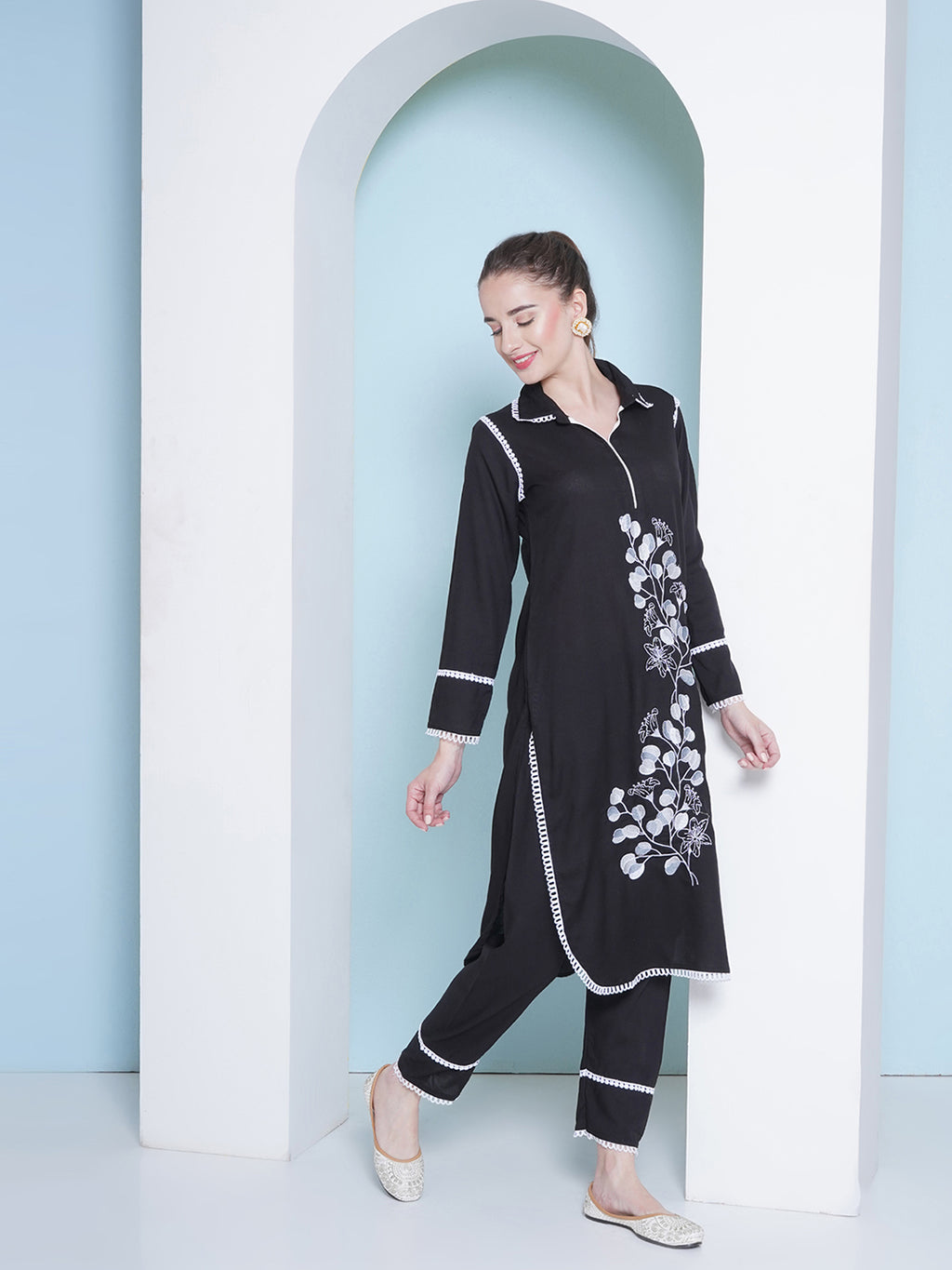 Embroidery Co-Ord Set - Black