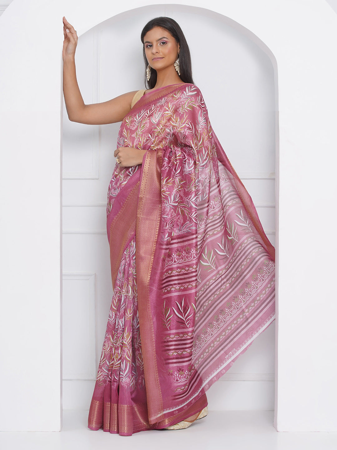 Cotton Silk Batik Print Saree - Magenta Pink