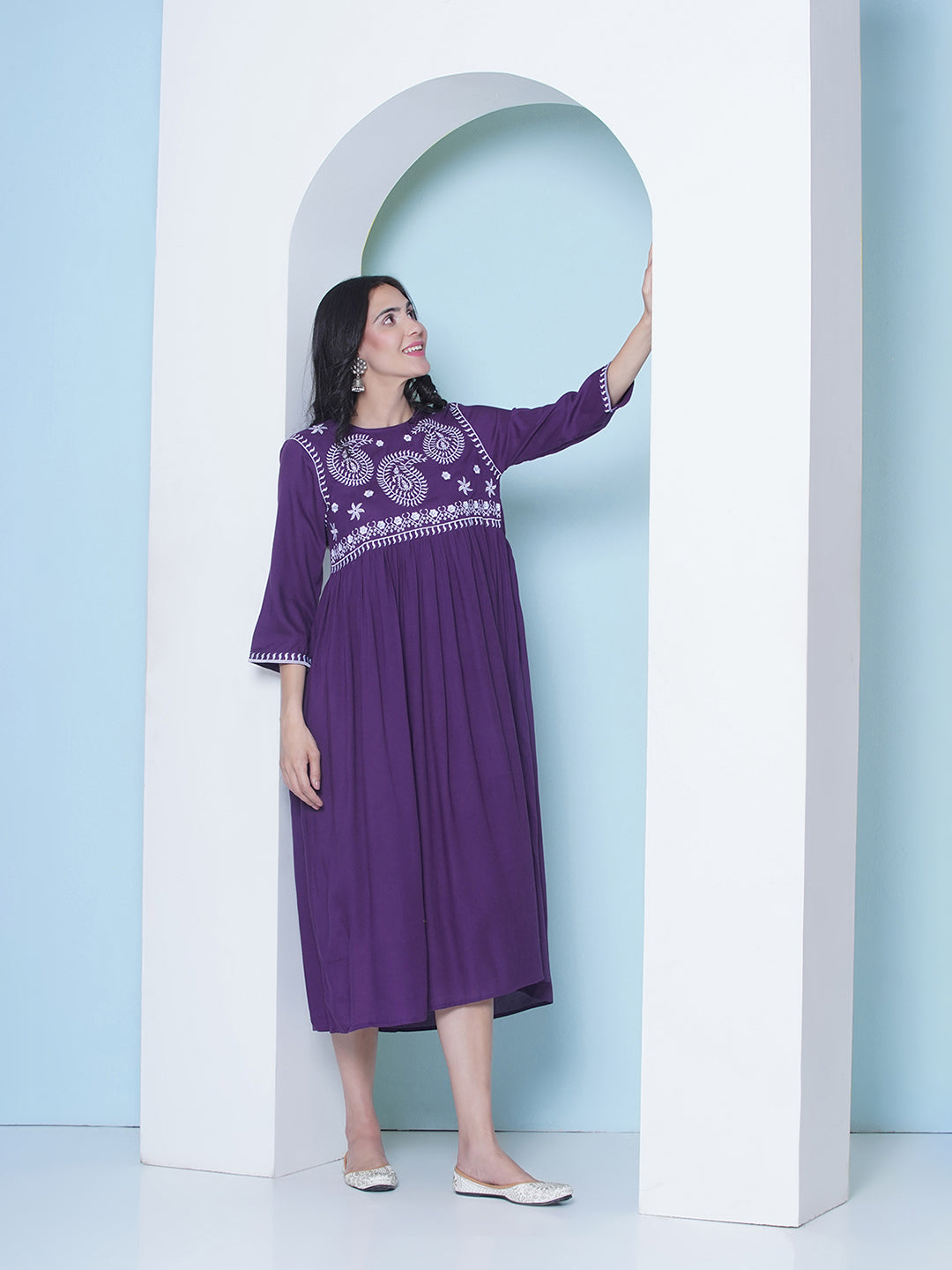 Embroidery Gown - Purple