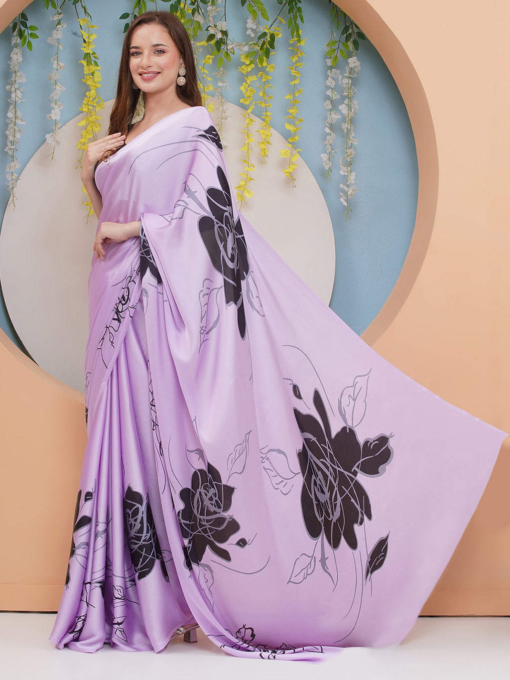 Graphic Printed Crepe-Silk Saree - Lavender