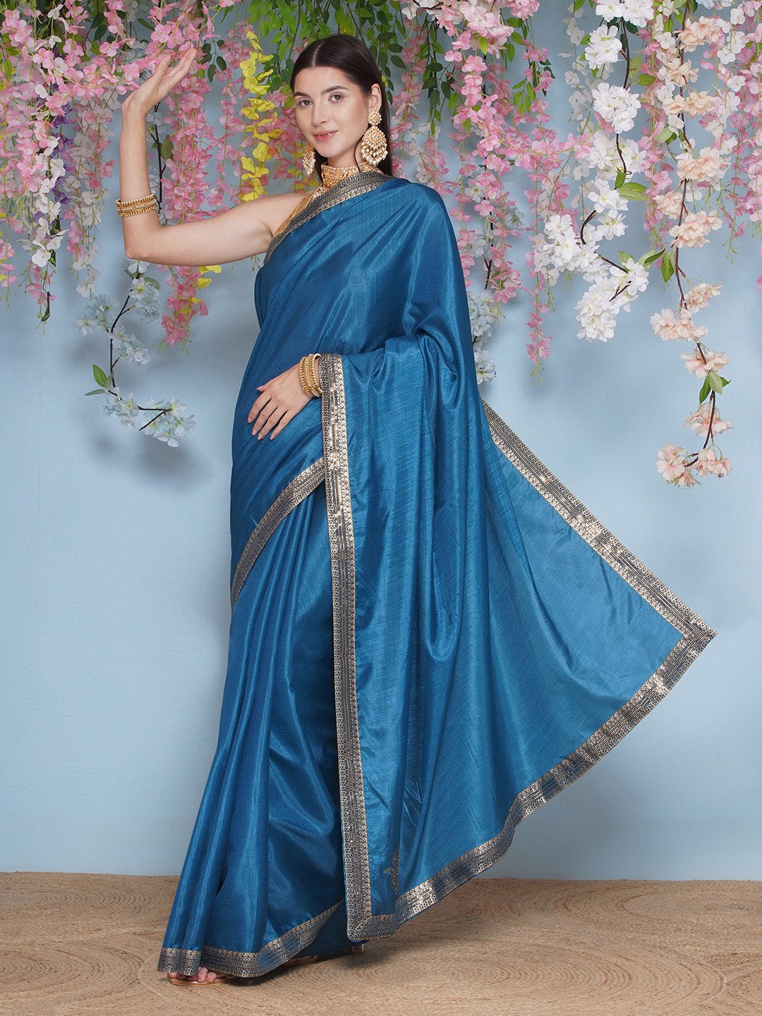 Svaroski Buta Silk Blend Saree - Azure Blue