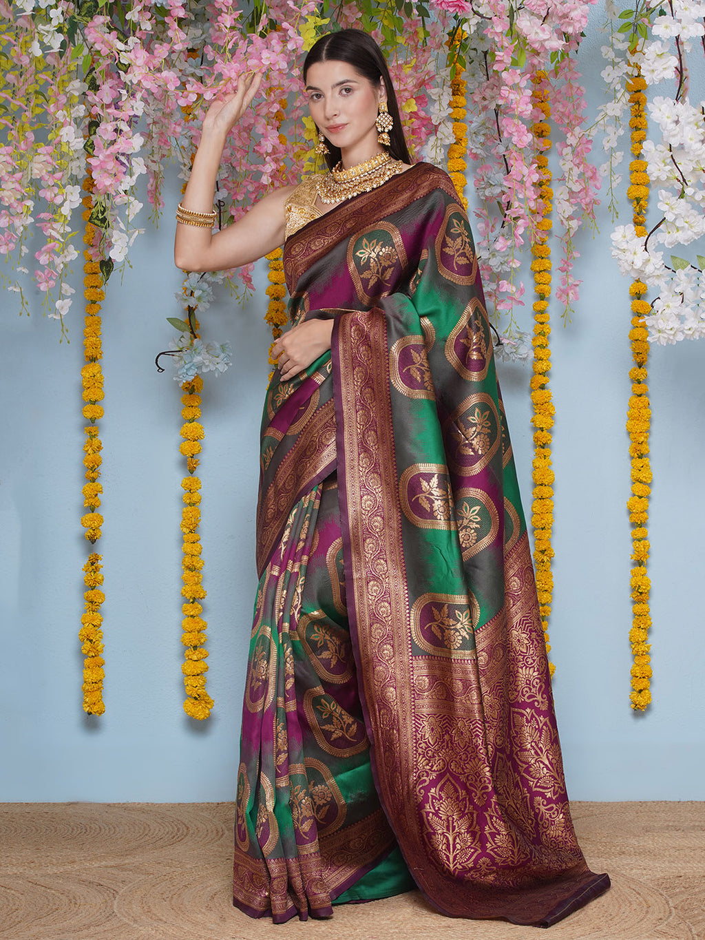 Banarasi Silk Jacquard Zari Kanjeevaram Saree - Violet