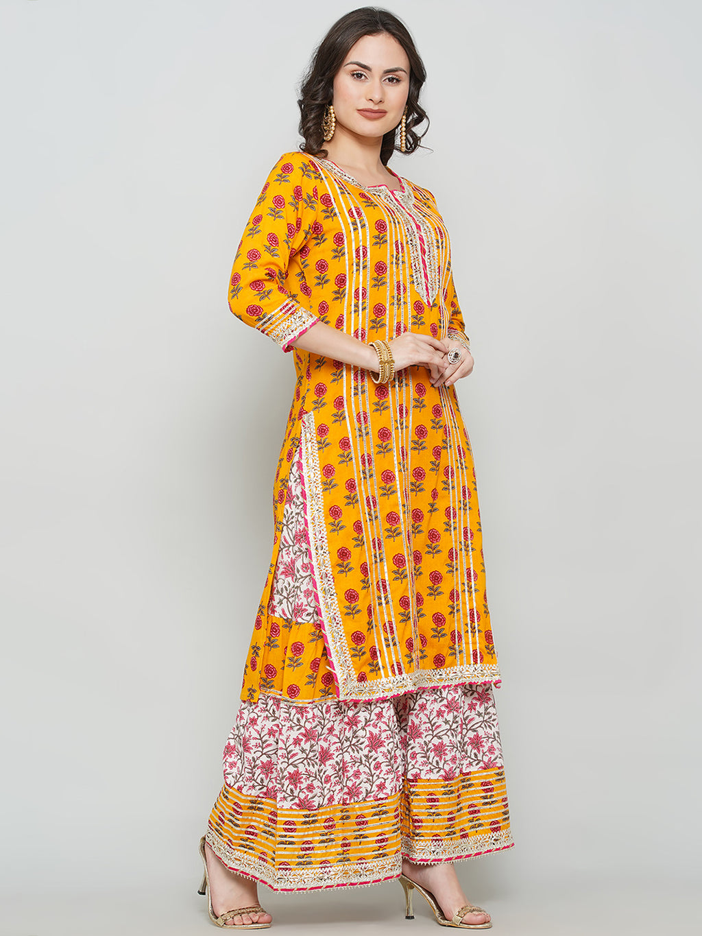 Yoke Design Gotta Patti Sharara Suit Set - Orange