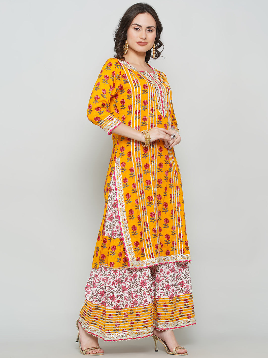 Yoke Design Gotta Patti Sharara Suit Set - Orange