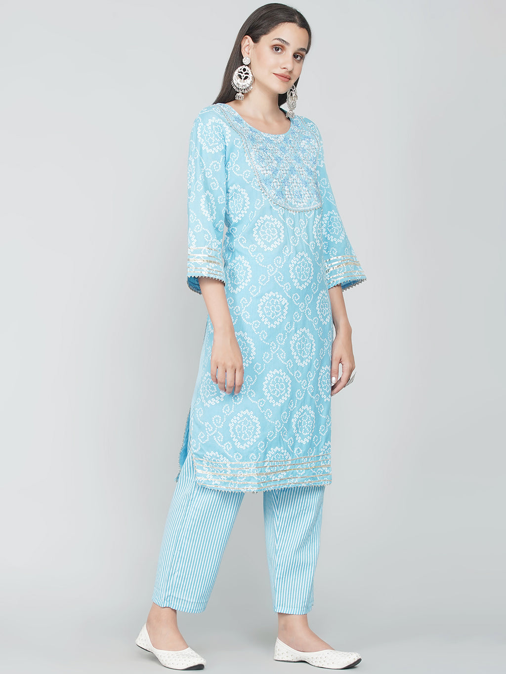 Gota Patti Bandhani Print Suit - Light Blue