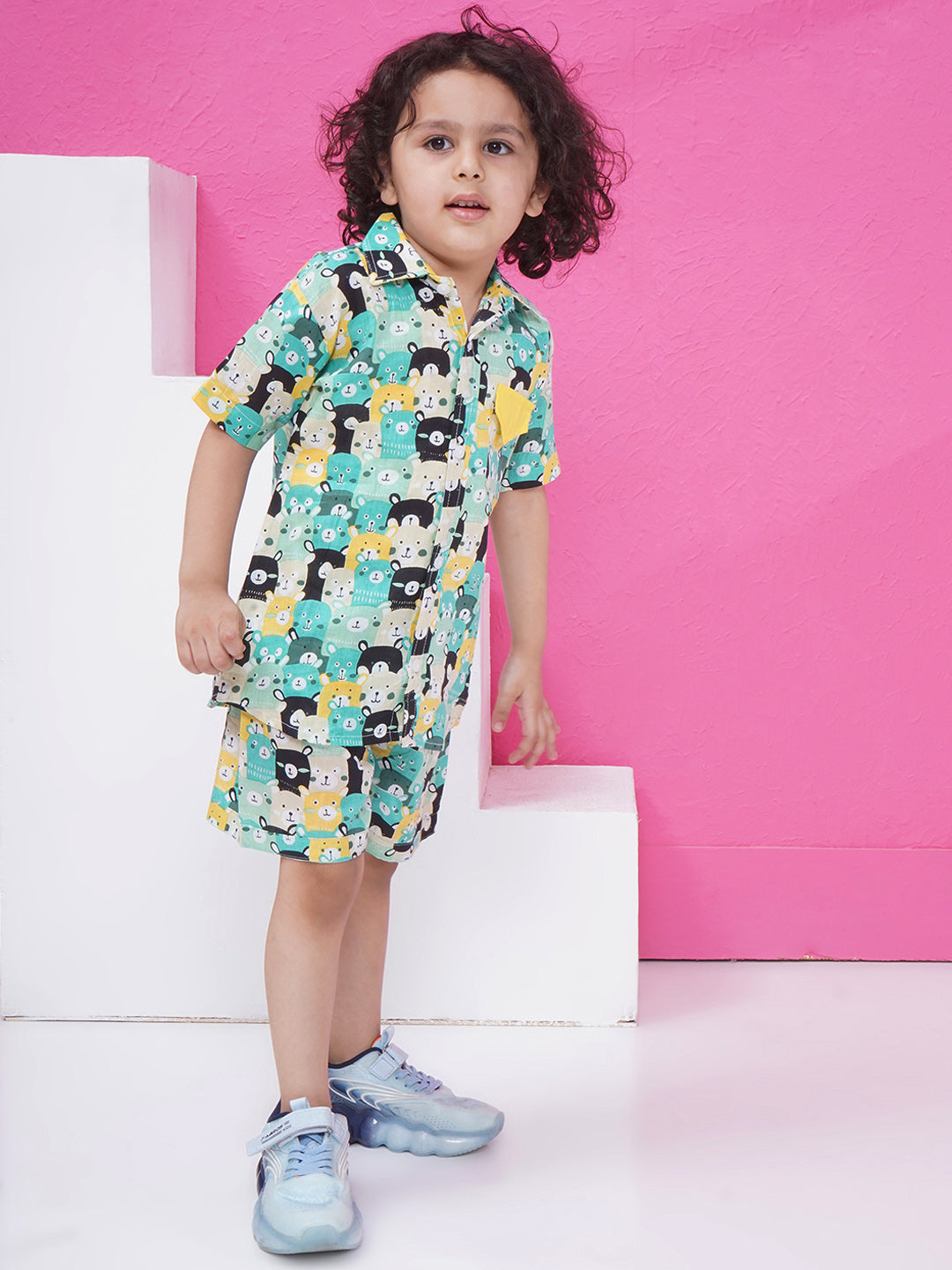 Boys Printed Short Set - Cyan