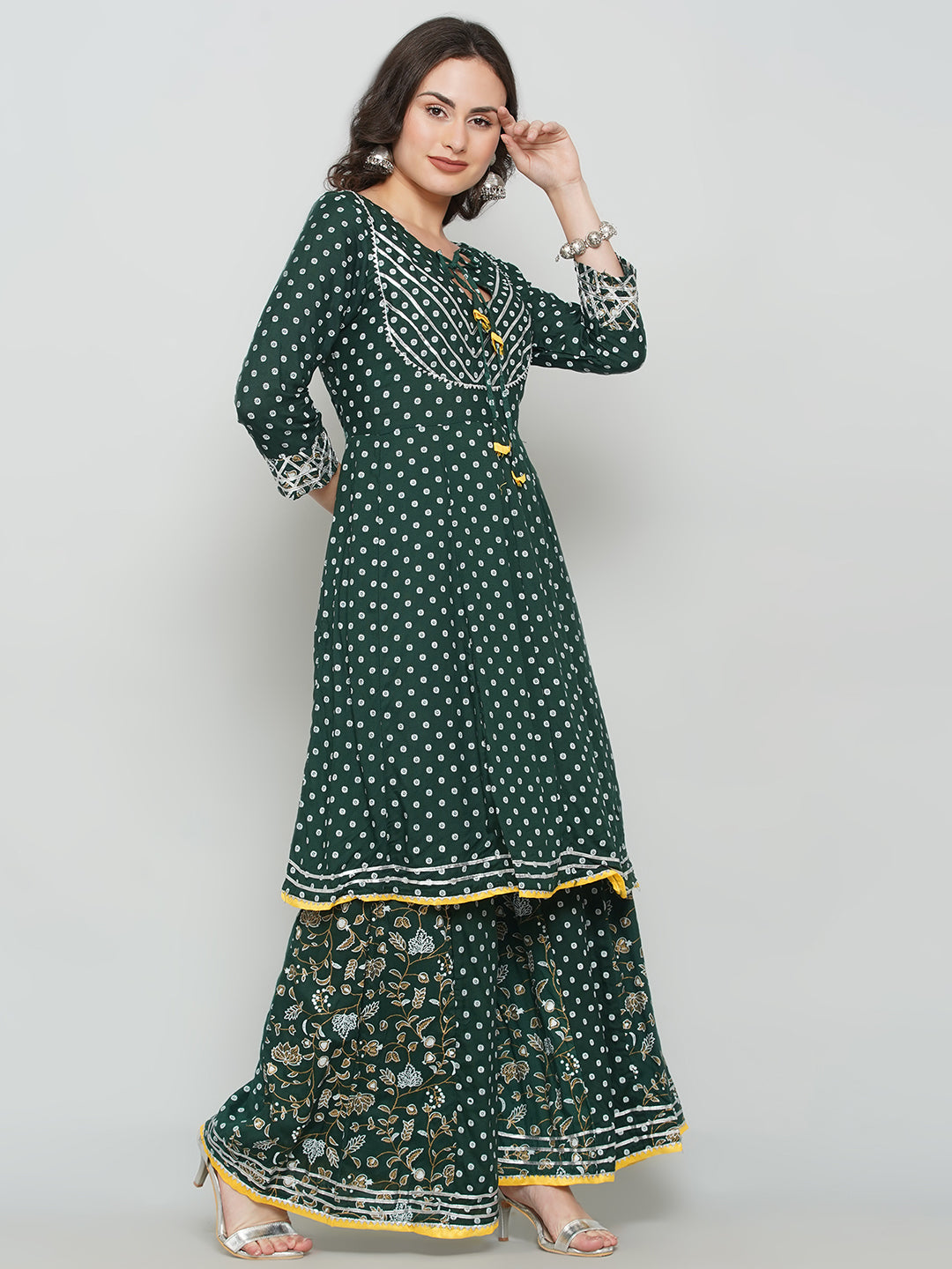 Gota Patti Sharara Suit Set - Dark Green