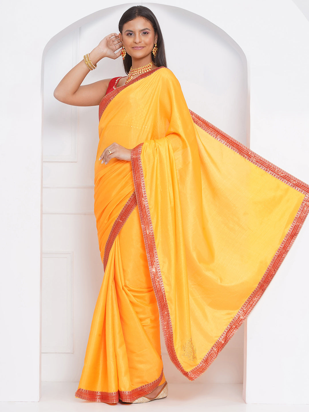 Svarovski Buta Silk blend Saree - Yellow