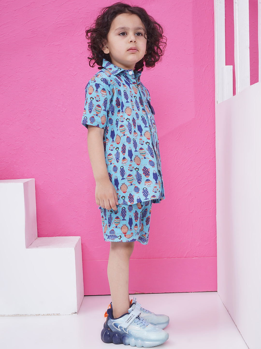 Boys Printed Short Set - Light Blue