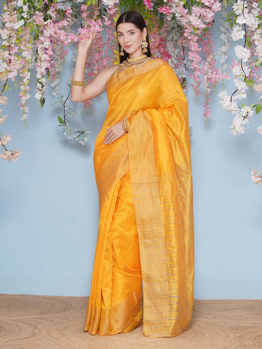 Tussar Silk Saree with Golden Zari Work - Yellow