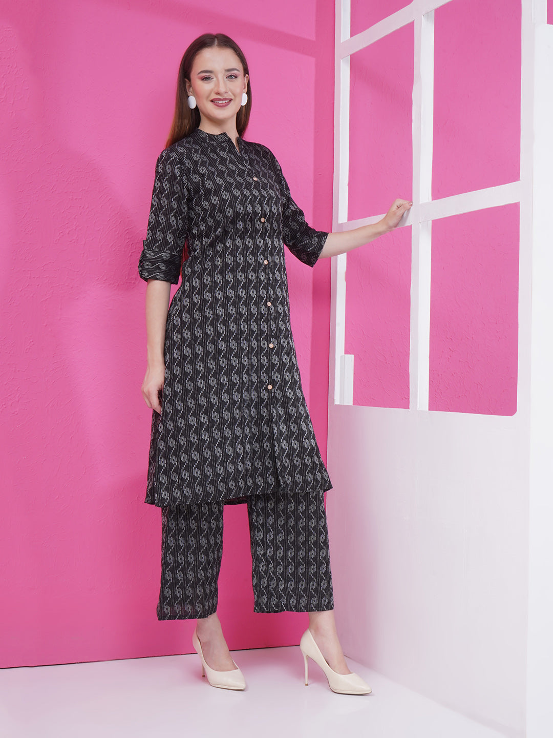 Printed Cotton Co-Ord Set - Black