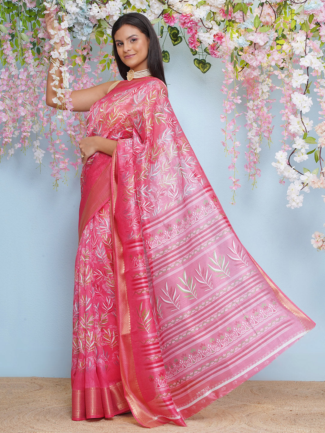 Cotton Silk Batik Print Saree - Pink