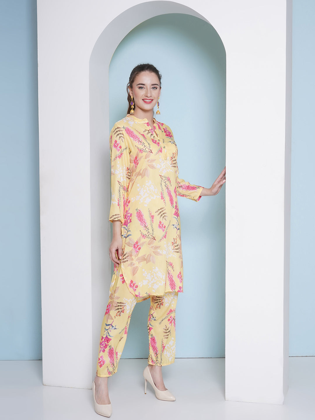 Muslin Printed Co-Ord Set - Yellow