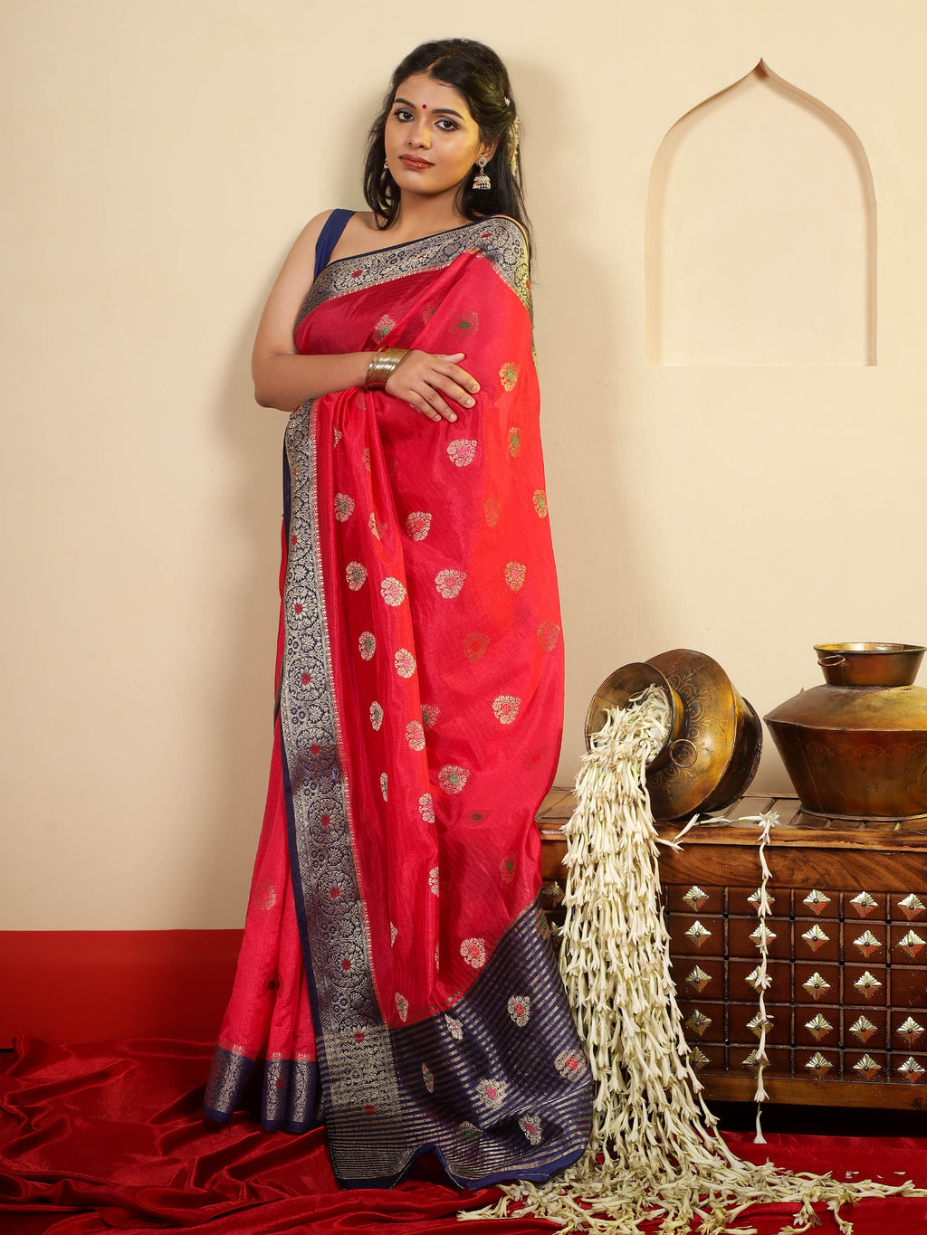 Mallika - Crimson & Navy Blue