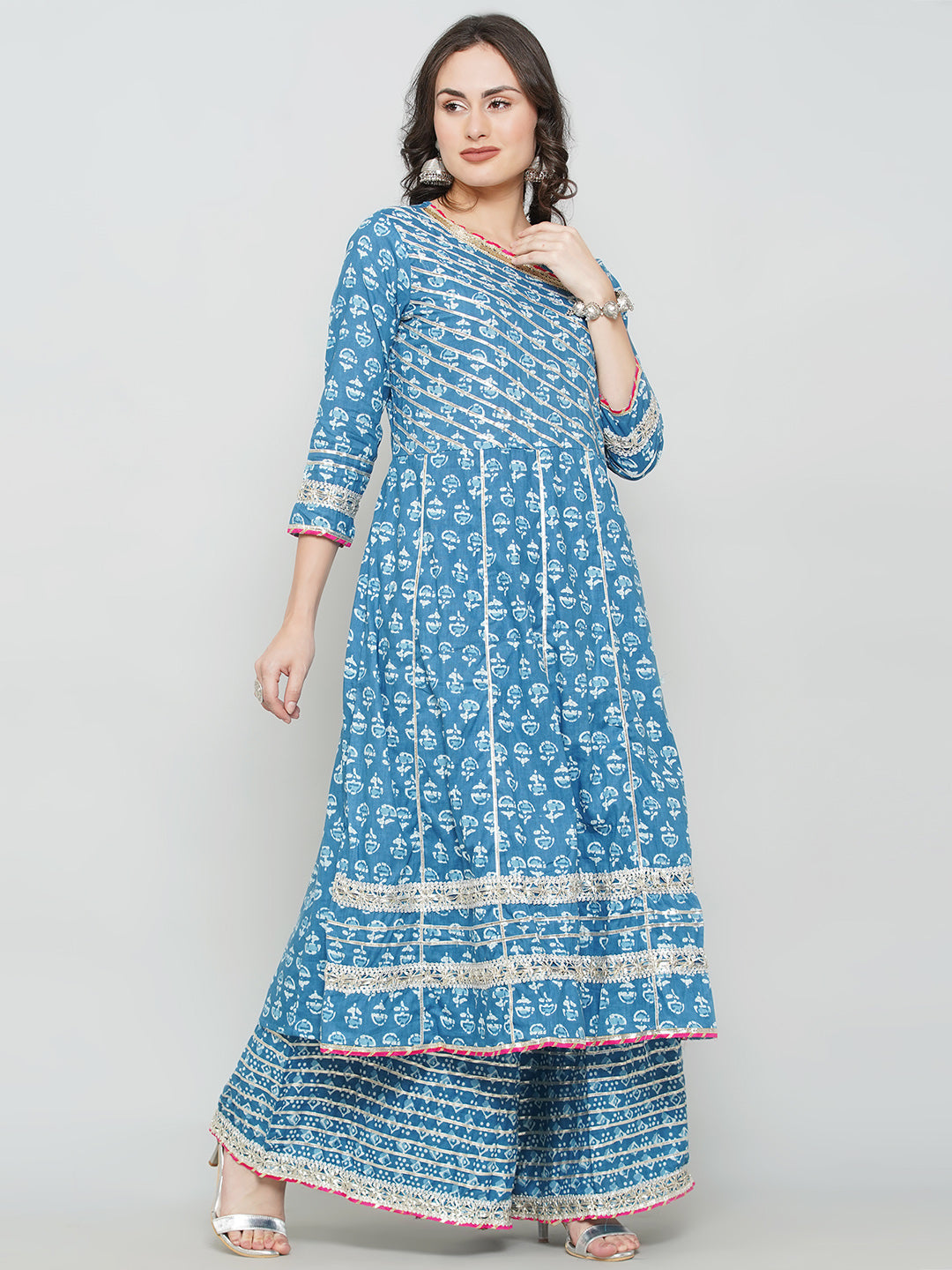 Angrakha Design Gota Patti Sharara Suit - Blue