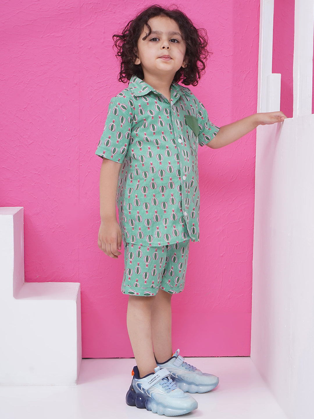 Boys Printed Short Set - Green
