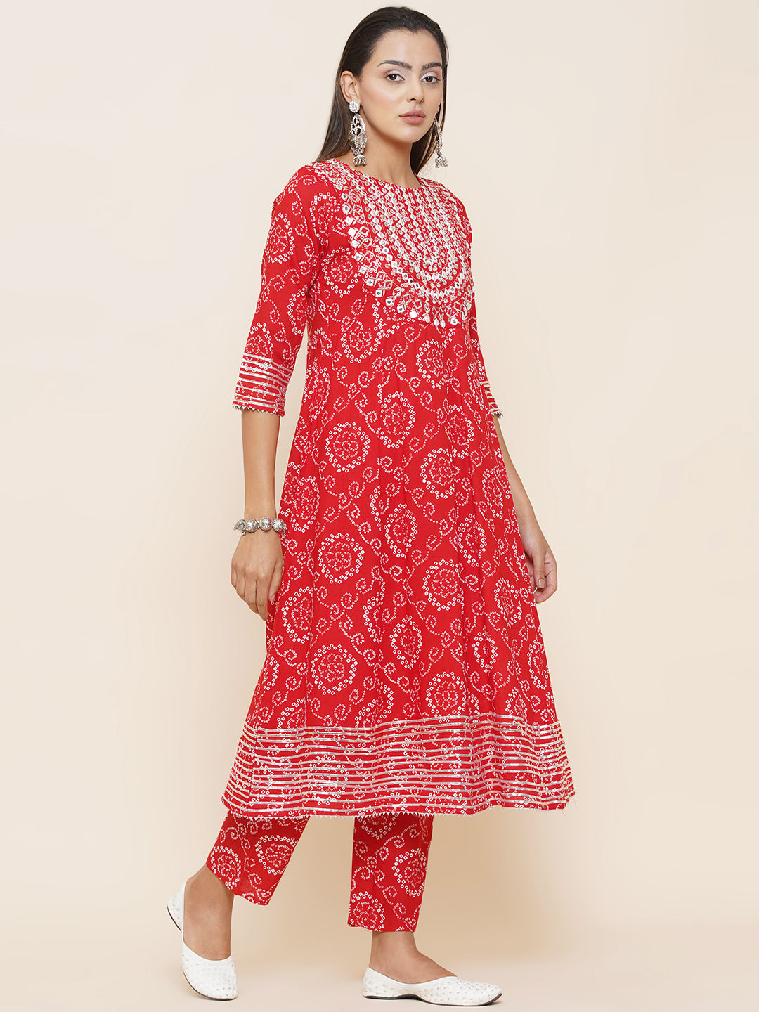 Gota Patti Mirrorwork Suit Set - Red