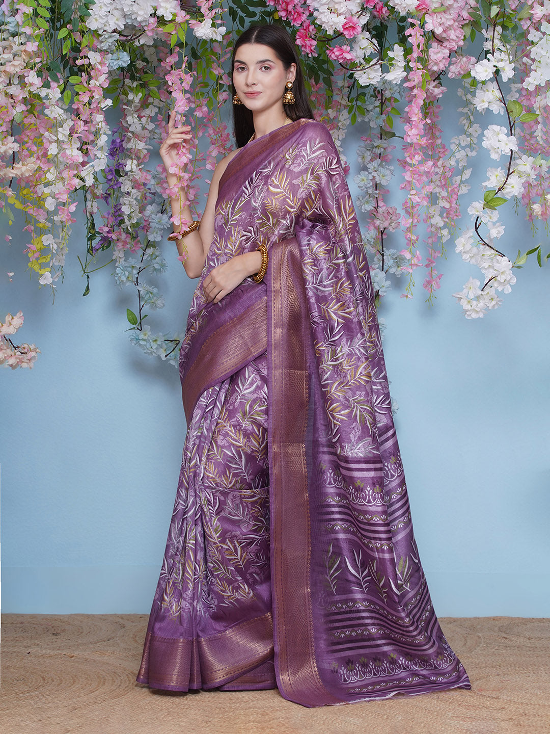 Cotton Silk Batik Print Saree - Purple